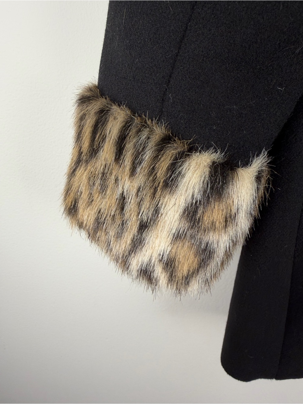 Style &Co Petite Small Pea Coat with Leopard-Print Faux Fur Trim Y2K Mobwife - Picture 6 of 9